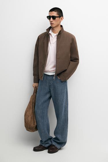 Zara Cotton blend high-neck jacket - Chocolate - Image 0
