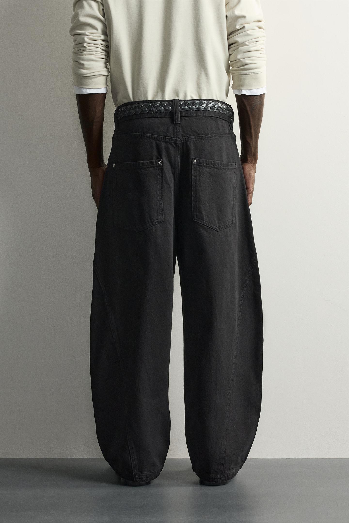 Мужские брюки Zara Pinstripe Balloon Fit, цвет: Чёрный — фото 3