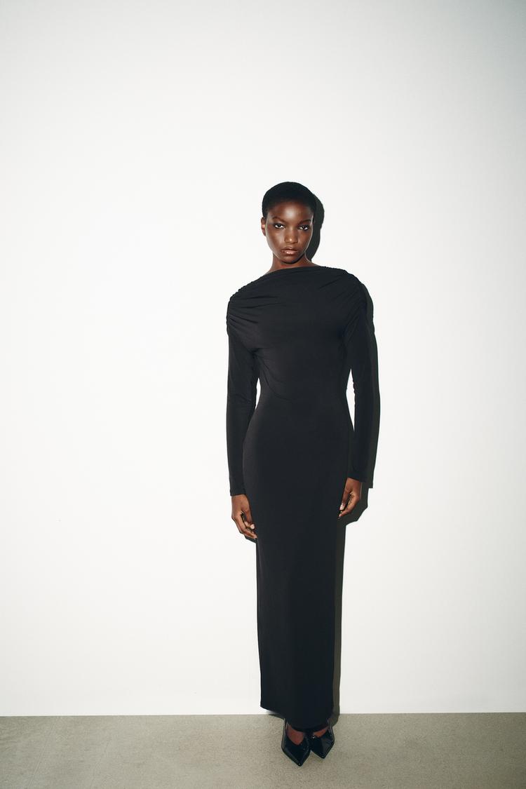 ROBE MI-LONGUE DRAPÉE ET BIJOUX DOS Noir ZARA Belgique Belgium