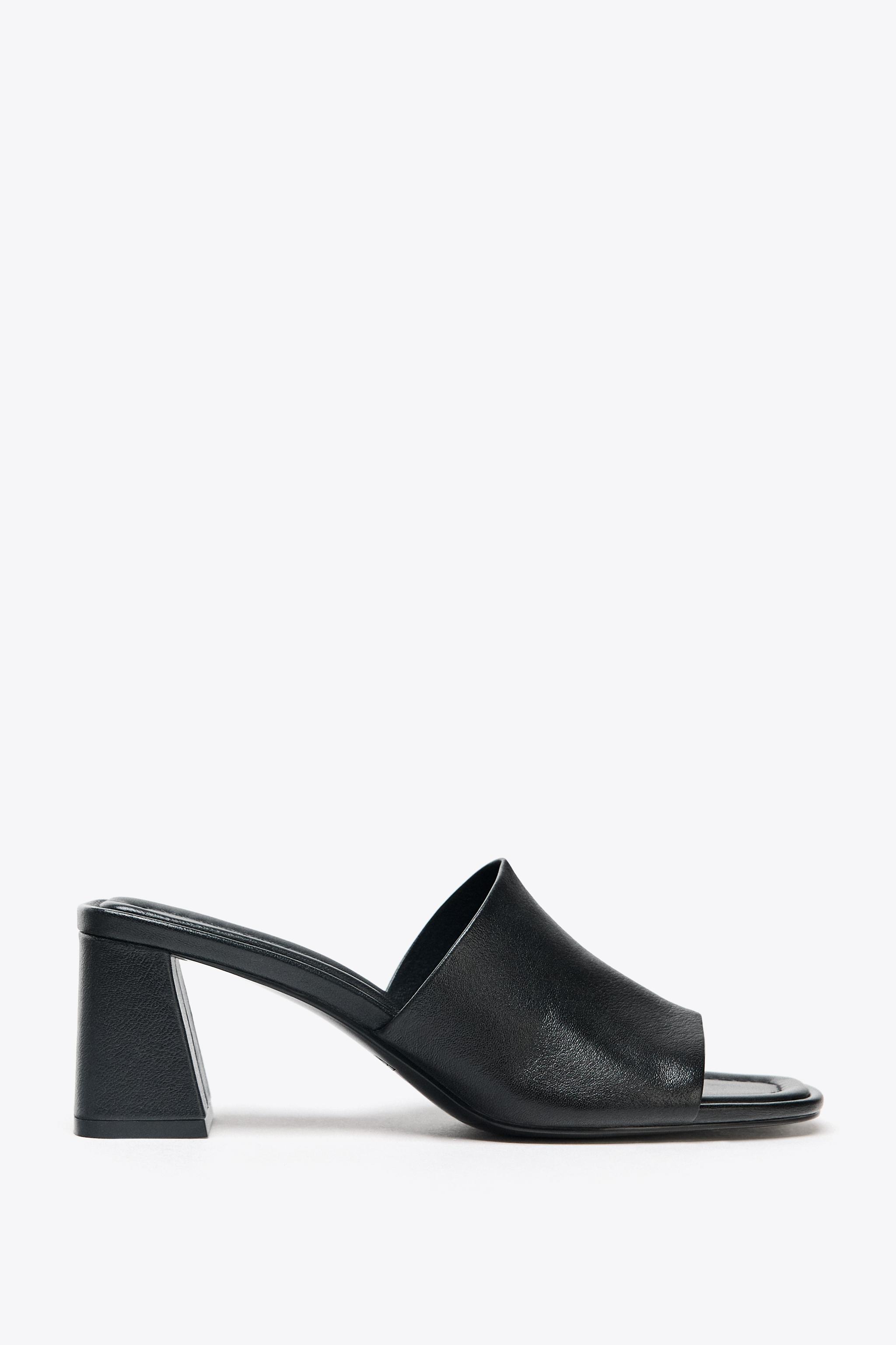 リアルレザーチャンキーヒールミュール - ブラック | ZARA Japan