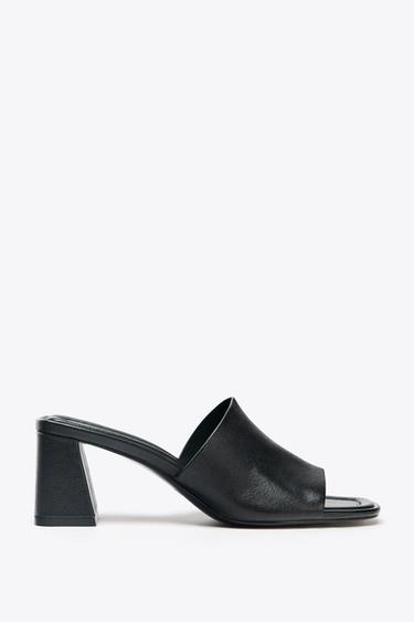 LEATHER BLOCK HEEL MULES - Black by Zara