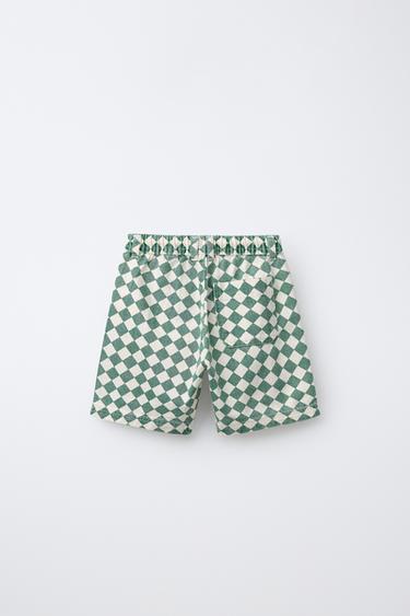 CHECKERBOARD TWILL BERMUDA SHORTS - Green / Ecru by Zara - Image 1
