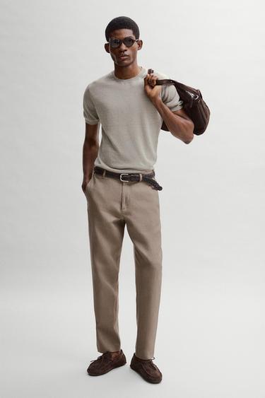 T-shirt léger 100 % lin - Gris / Naturel de Zara