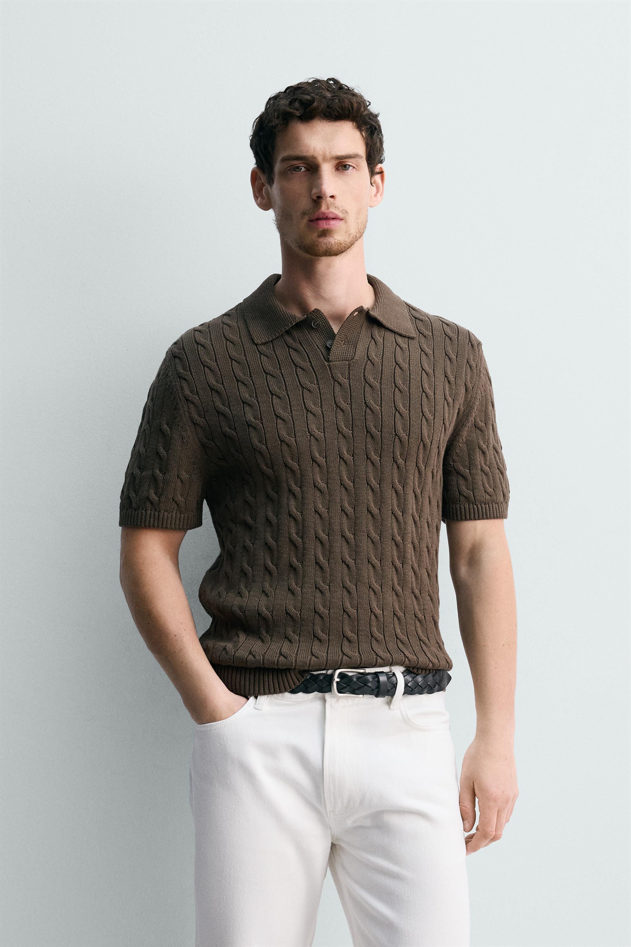 CABLE KNIT TEXTURED POLO SHIRT - Navy blue | ZARA Singapore