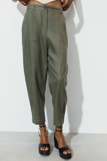 PANTALÓN JOGGER CON LINO - kaki-med de Zara