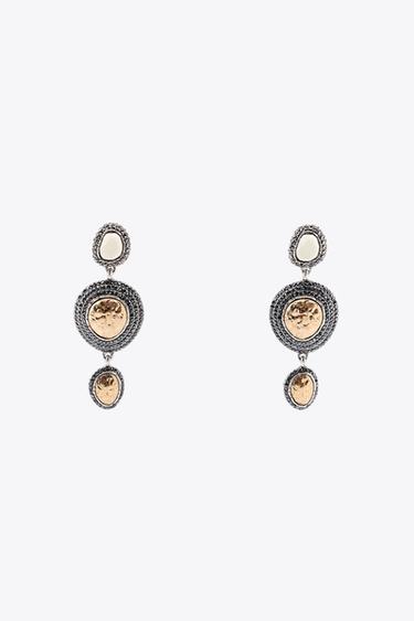 Zara TEXTURED JEWEL TRIPLE EARRINGS - Gold / Silver