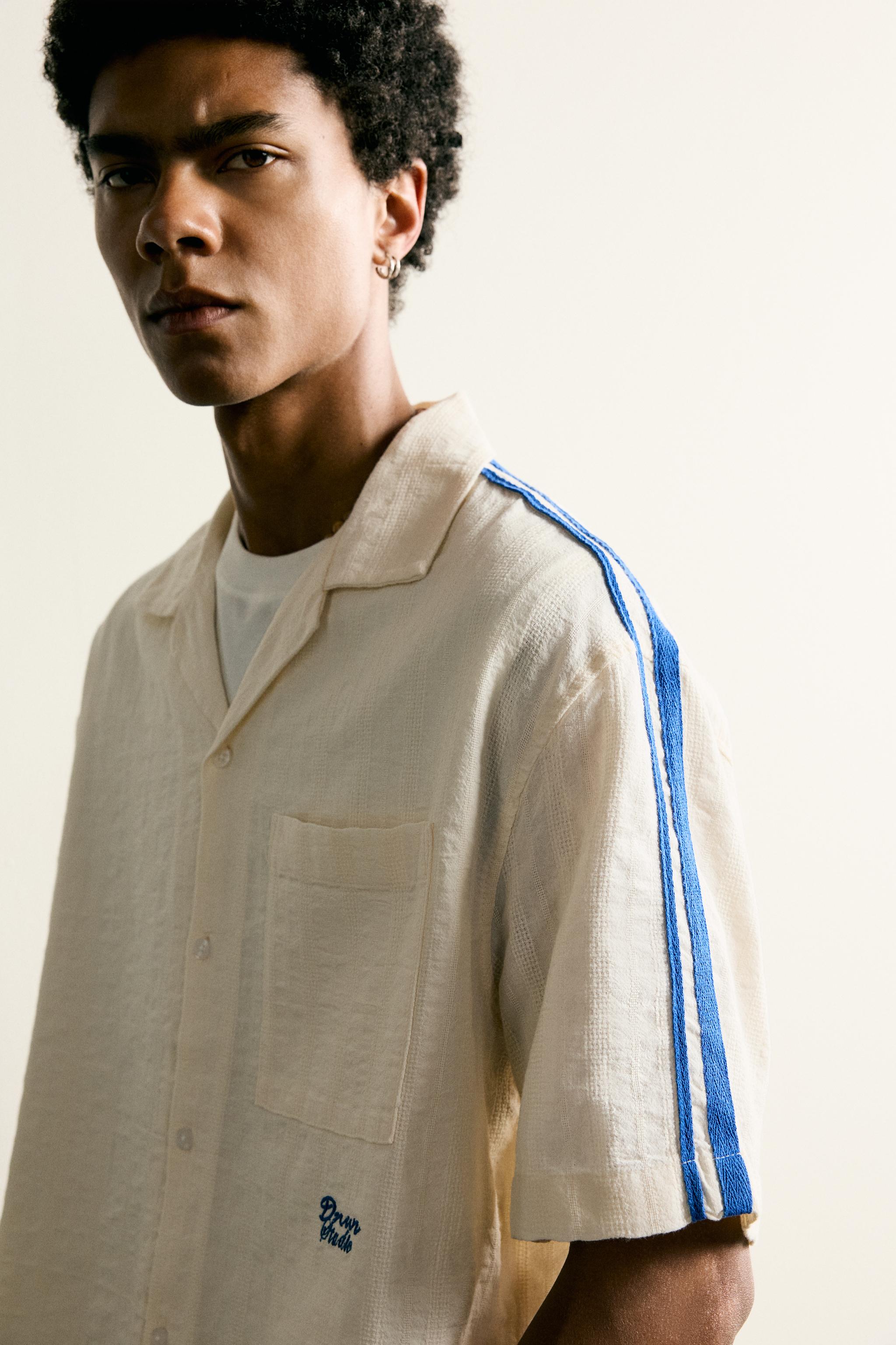 コントラスト刺繍ラインシャツ - オフホワイト | ZARA Japan / 日本