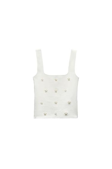 STRETCH KNIT PEARL TOP