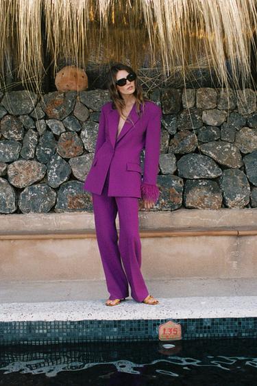 BLAZER WITH FEATHER CUFFS AND SHOULDER PADS - Purple by Zara