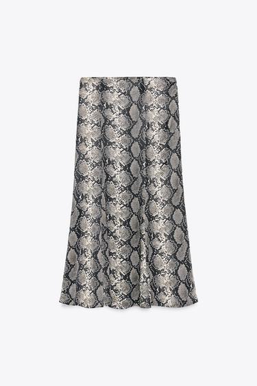 ANIMAL PRINT SATIN MIDI SKIRT - Snake by Zara