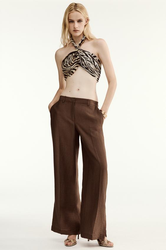 Zara FLOWY TROUSERS - Brown - Image 0