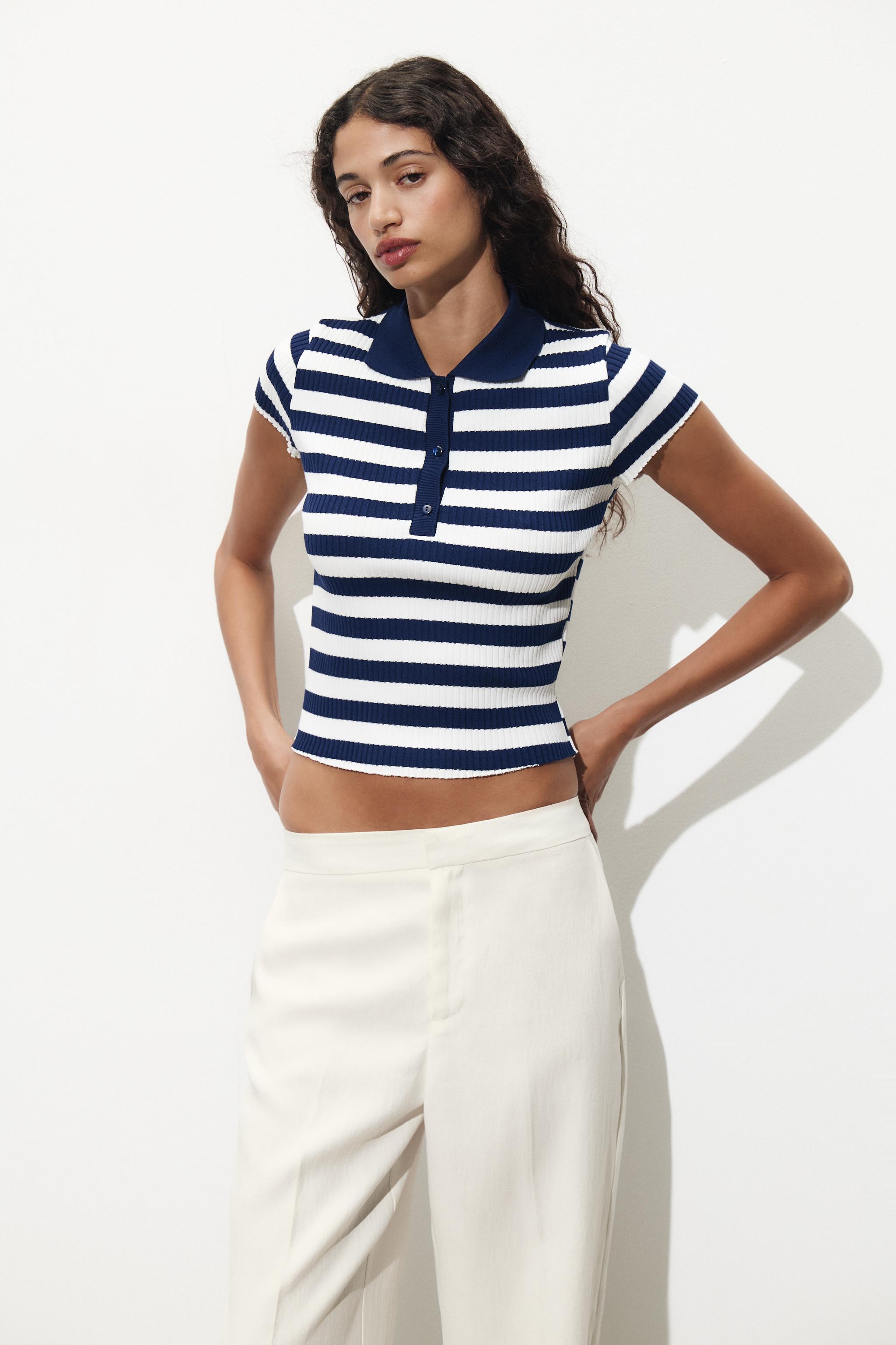 Tシャツ・カットソー Striped Polo Shirt STRIPED WOVEN COLLAR LONG SLEEVE POLO SHIRT | Parallel