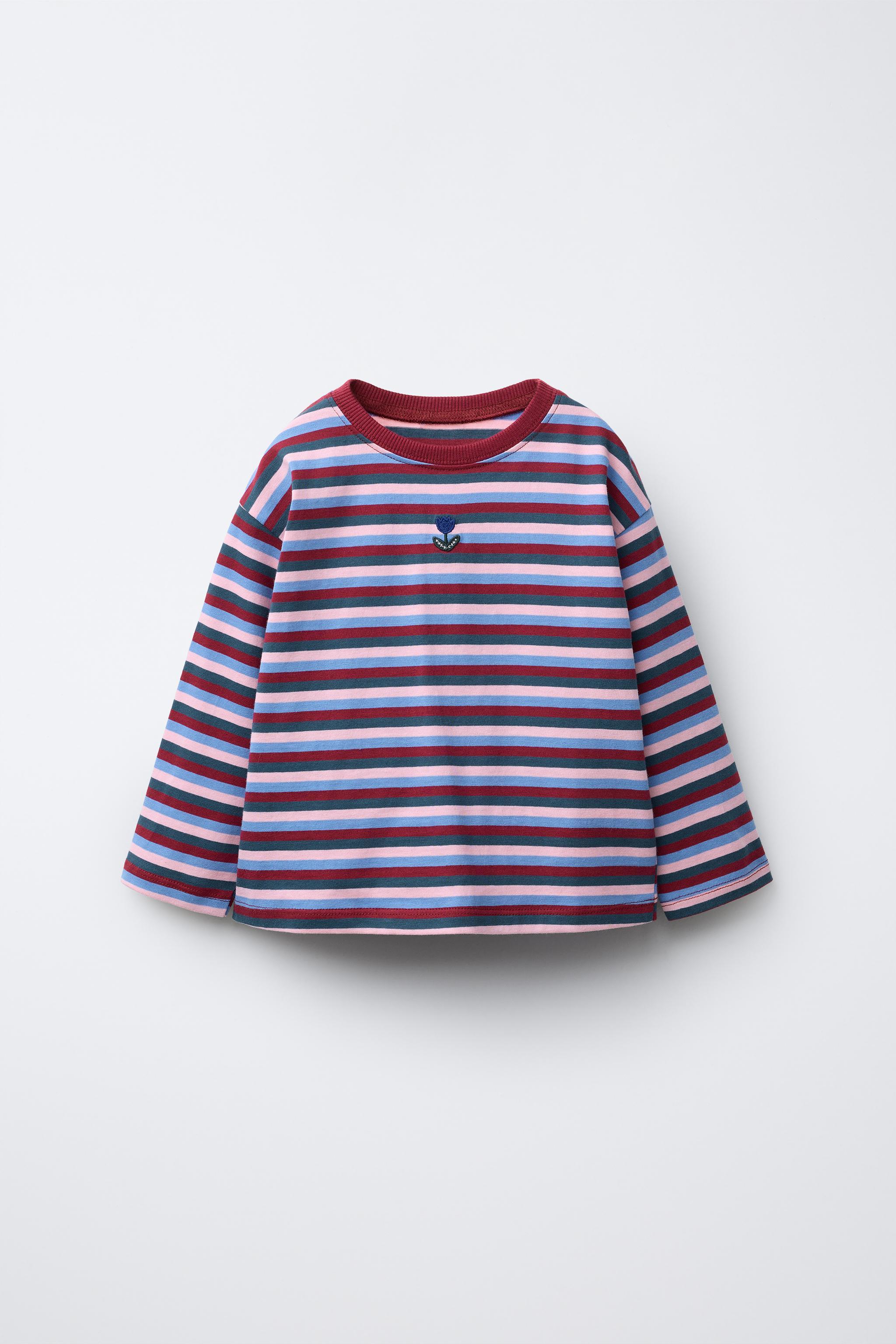 WOVEN STRIPED EMBROIDERED T-SHIRT - Multicolored | ZARA