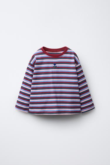WOVEN STRIPE EMBROIDERED T-SHIRT - Multicoloured by Zara