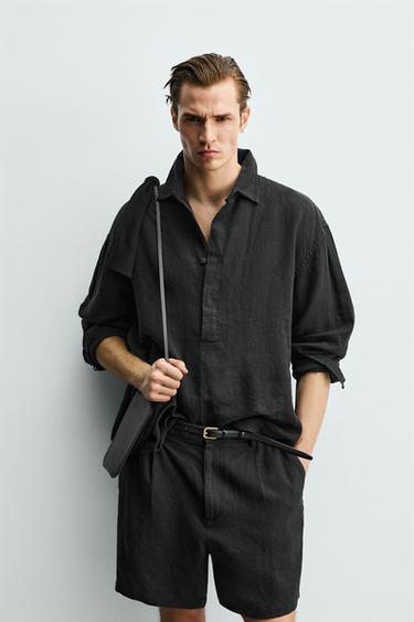 CAMISA POLO 100% LINO - Negro de Zara