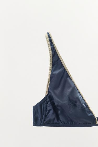 SOUTIEN-GORGE TRIANGLE EN SOIE À BANDE CONTRASTANTE - Bleu de Zara - Image 6