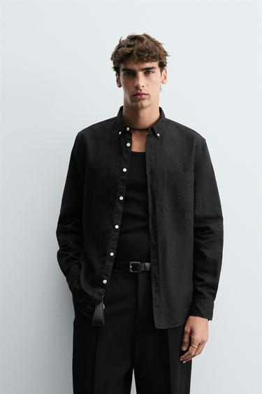 CAMISA LINO - ALGODÓN - Negro de Zara