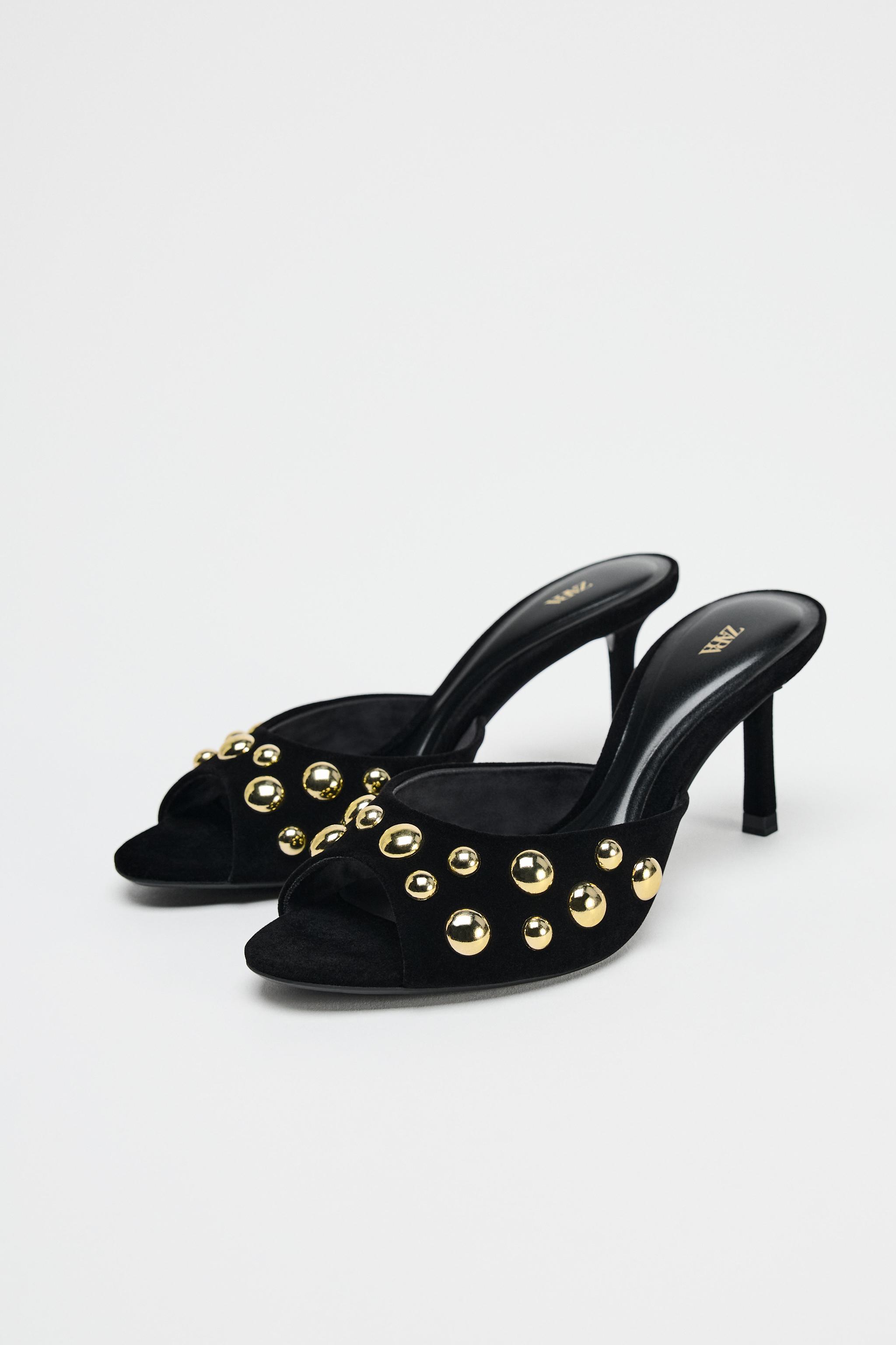 ベルベット風スタッズサンダル - ブラック | ZARA Japan / 日本 ベルベット風スタッズサンダル - ブラック | ZARA Japan / 日本
