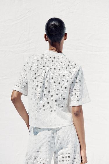 CHEMISE COURTE BRODERIES AJOURÉES - Blanc de Zara - Image 3