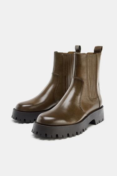 DISTRESSED-EFFECT TRACK-SOLE ANKLE BOOTS - Khaki Green by Zara - Image 2