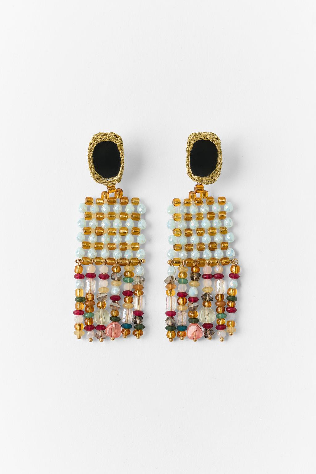 MIRROR AND CROCHET BEADED EARRINGS