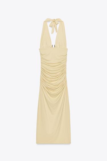 POLYAMIDE HALTER DRESS - Yellow by Zara - Image 6