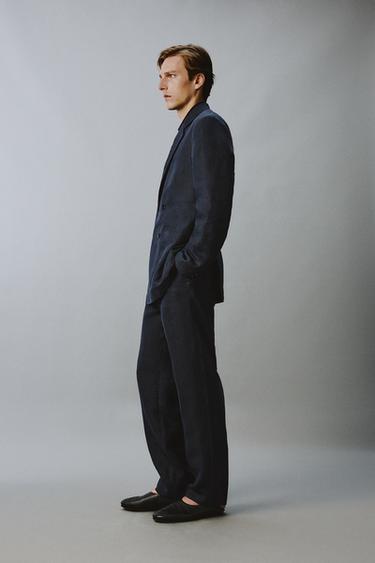 PANTALON DE COSTUME 100% LIN CHEVRON - Indigo de Zara - Image 3