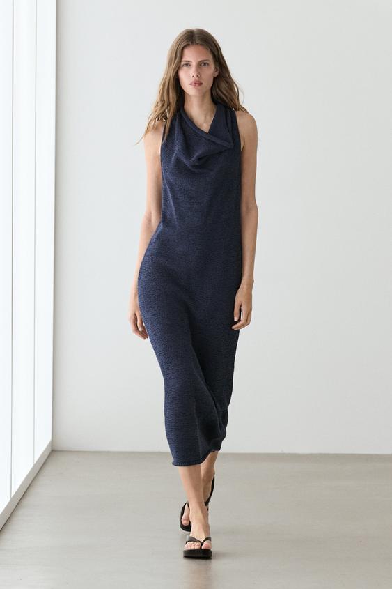 Knit midi dress with draped neckline from Zara - $200