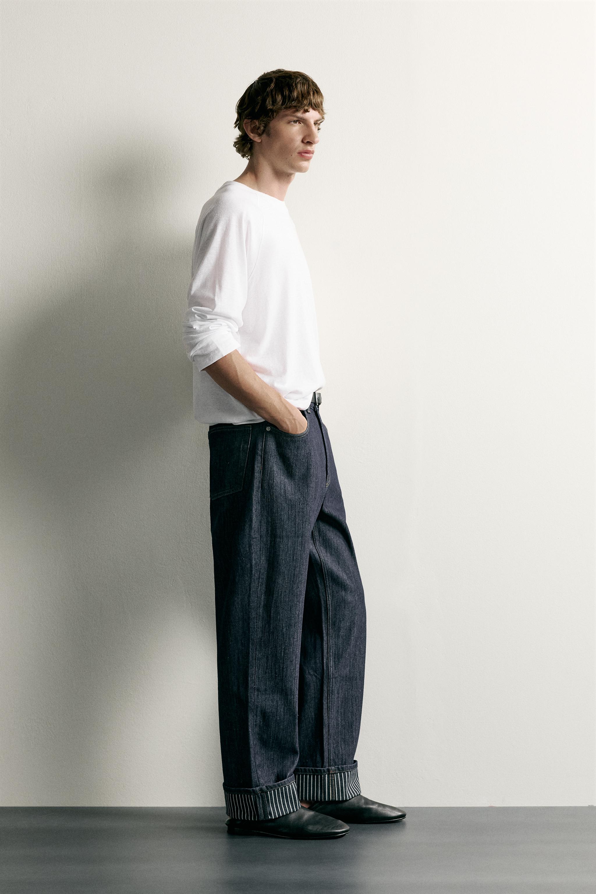 Мужские джинсы Zara CONTRAST TURN-UP STRAIGHT FIT JEANS — фото 4