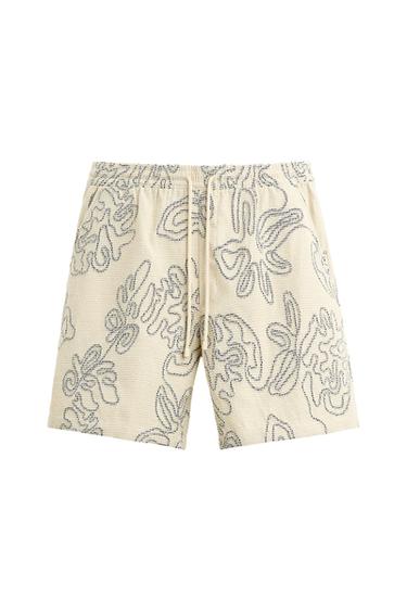 TEXTURED EMBROIDERED SHORTS