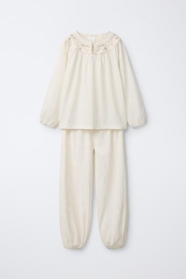 AGES 6-14 / EMBROIDERED FLOWER PYJAMAS - Ecru by Zara