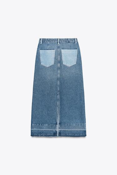 FALDA Z1975 MIDI DENIM COMBINADA - Azul medio de Zara