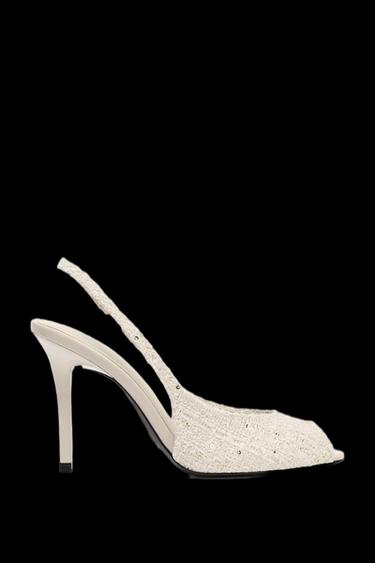 Zara OPEN TOE FABRIC SLINGBACK SHOES - Ecru - Image 0