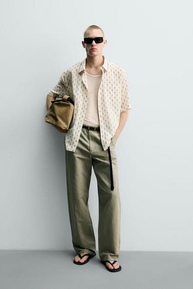 Zara CONTRAST PAISLEY RELAXED FIT SHIRT - Oyster-white