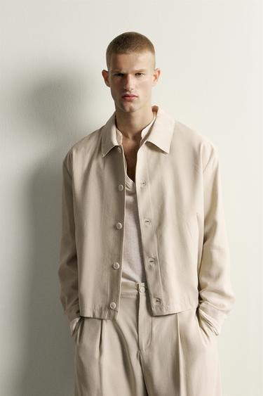 Zara 方版剪裁垂墜感襯衫式外套 - 米色