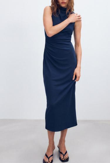 DRAPED HIGH-NECK DRESS - Blue by Zara