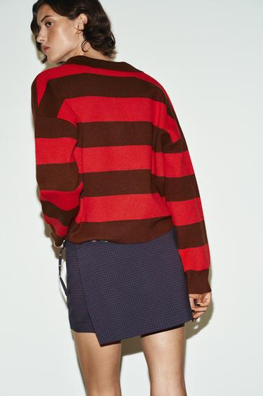 JUPE-PANTALON À CARREAUX ET PLIS PLATS - rouge/bleu marine de Zara - Image 3