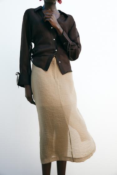 SEMI-SHEER MIDI SKIRT - Mid-camel by Zara