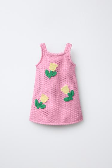 CROCHET TULIP KNIT DRESS - Pink by Zara