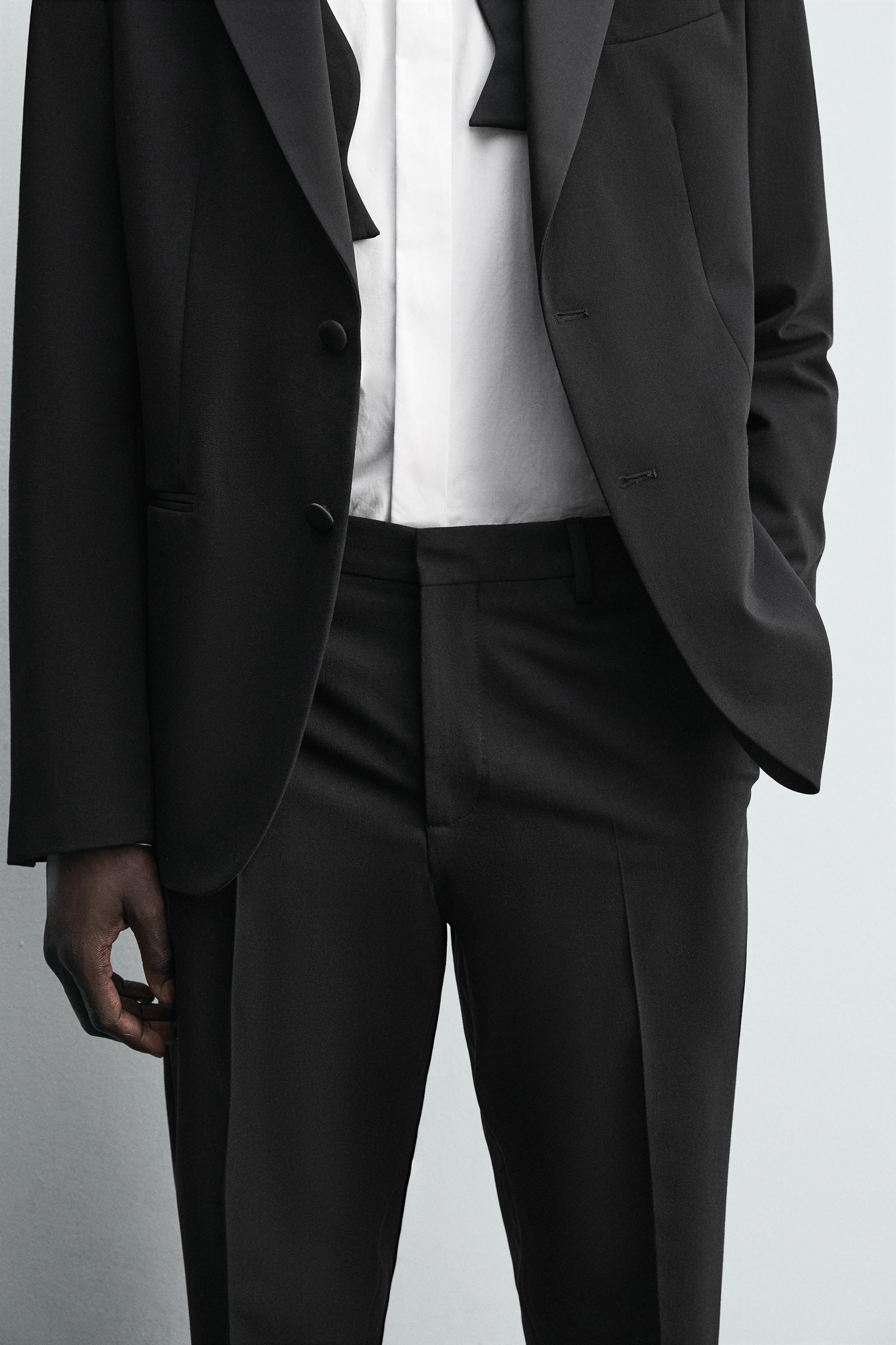 WOOL BLEND TUXEDO SUIT PANTS