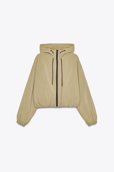 RUBBERISED HOODED SHORT JACKET - camel by Zara