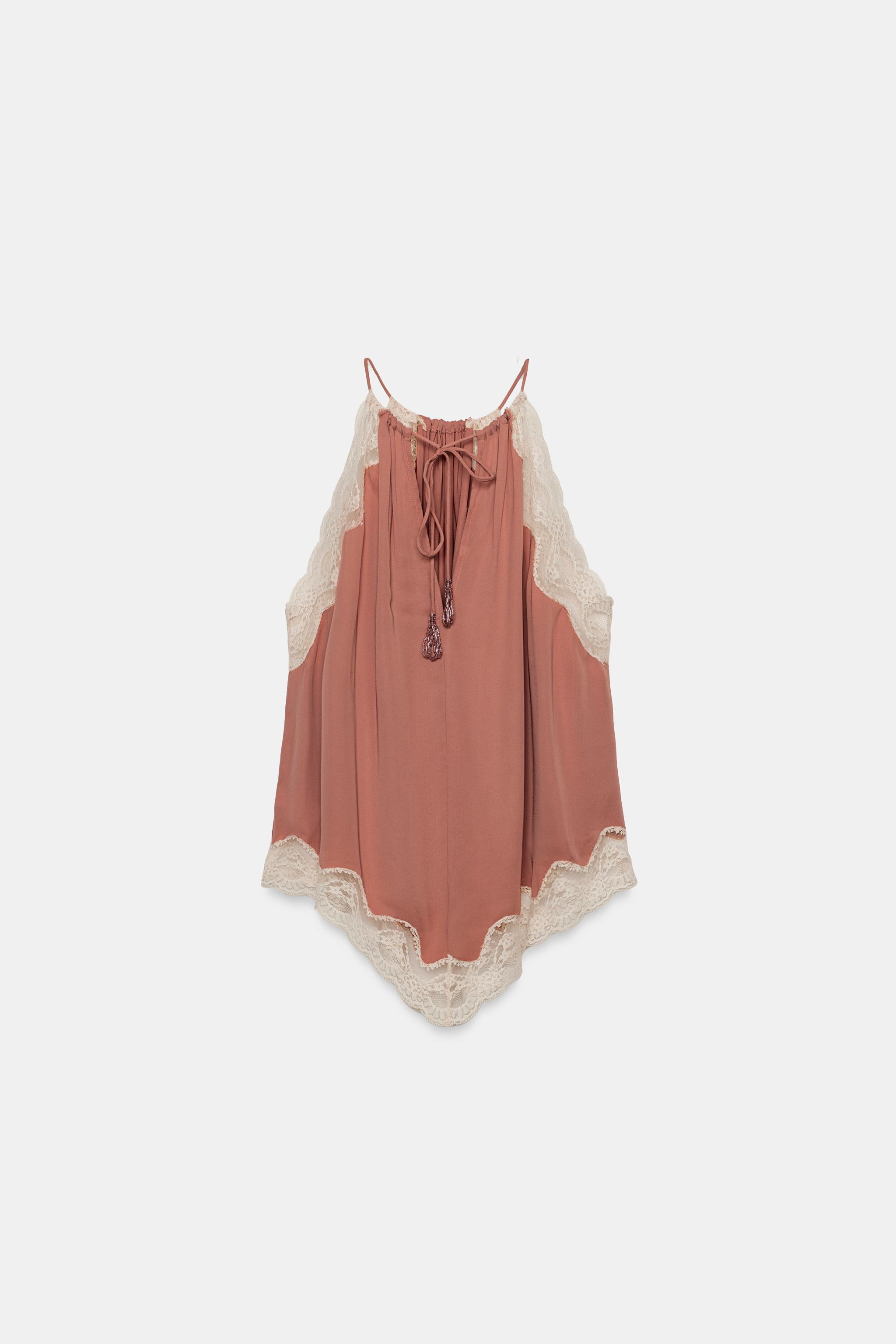 Zara ZW COLLECTION DANTELLİ HALTER TOP görsel 7