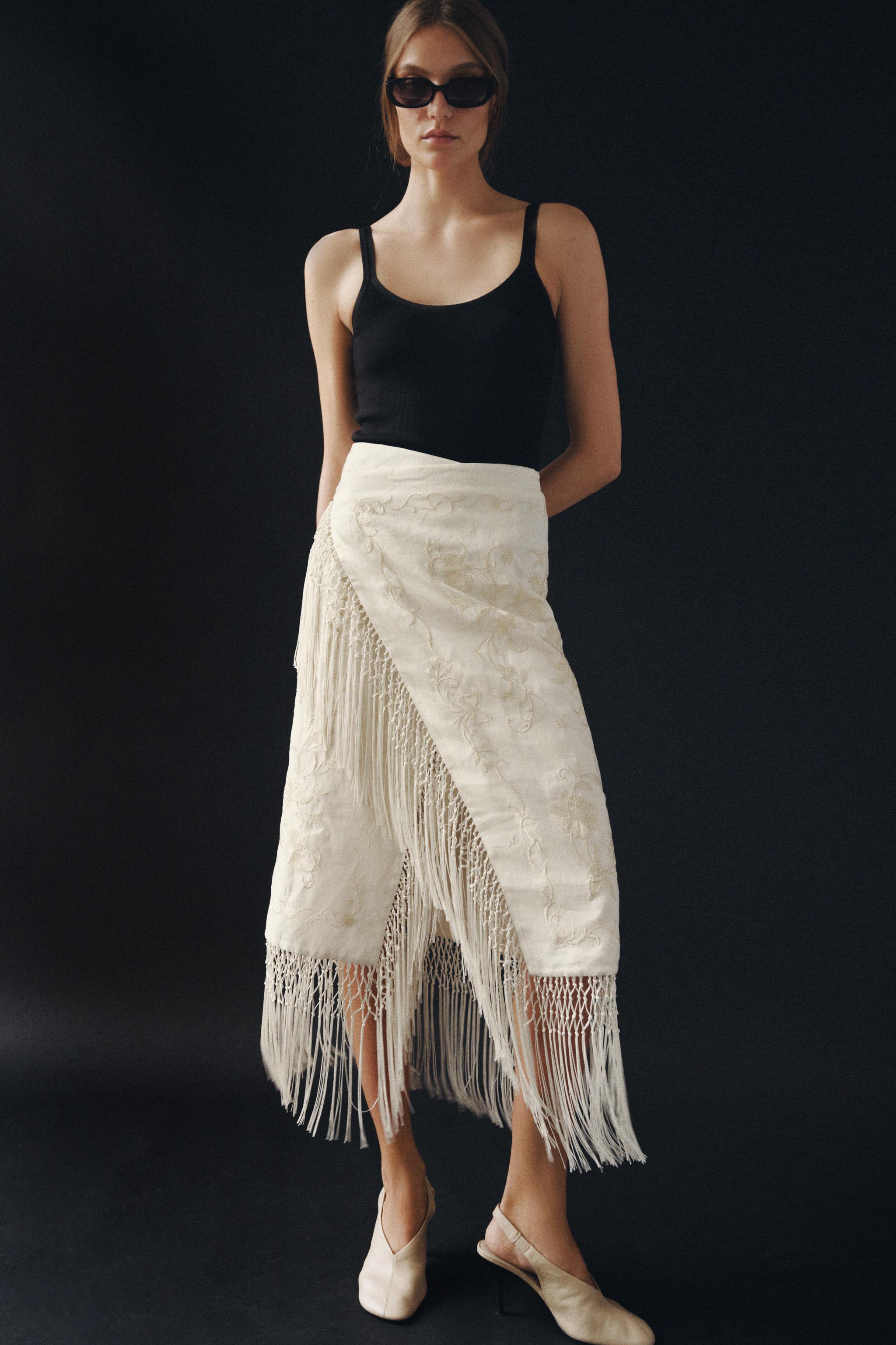 ZW COLLECTION 100% LINEN EMBROIDERED MIDI SKIRT