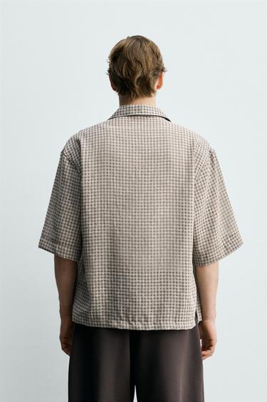 CHEMISE RELAXED FIT JACQUARD CARREAUX - Vert de Zara - Image 2