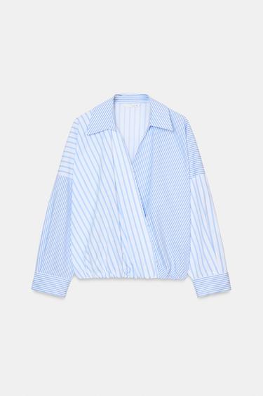 STRIPED PATCHWORK POPLIN SHIRT - Blue/White by Zara - Image 5