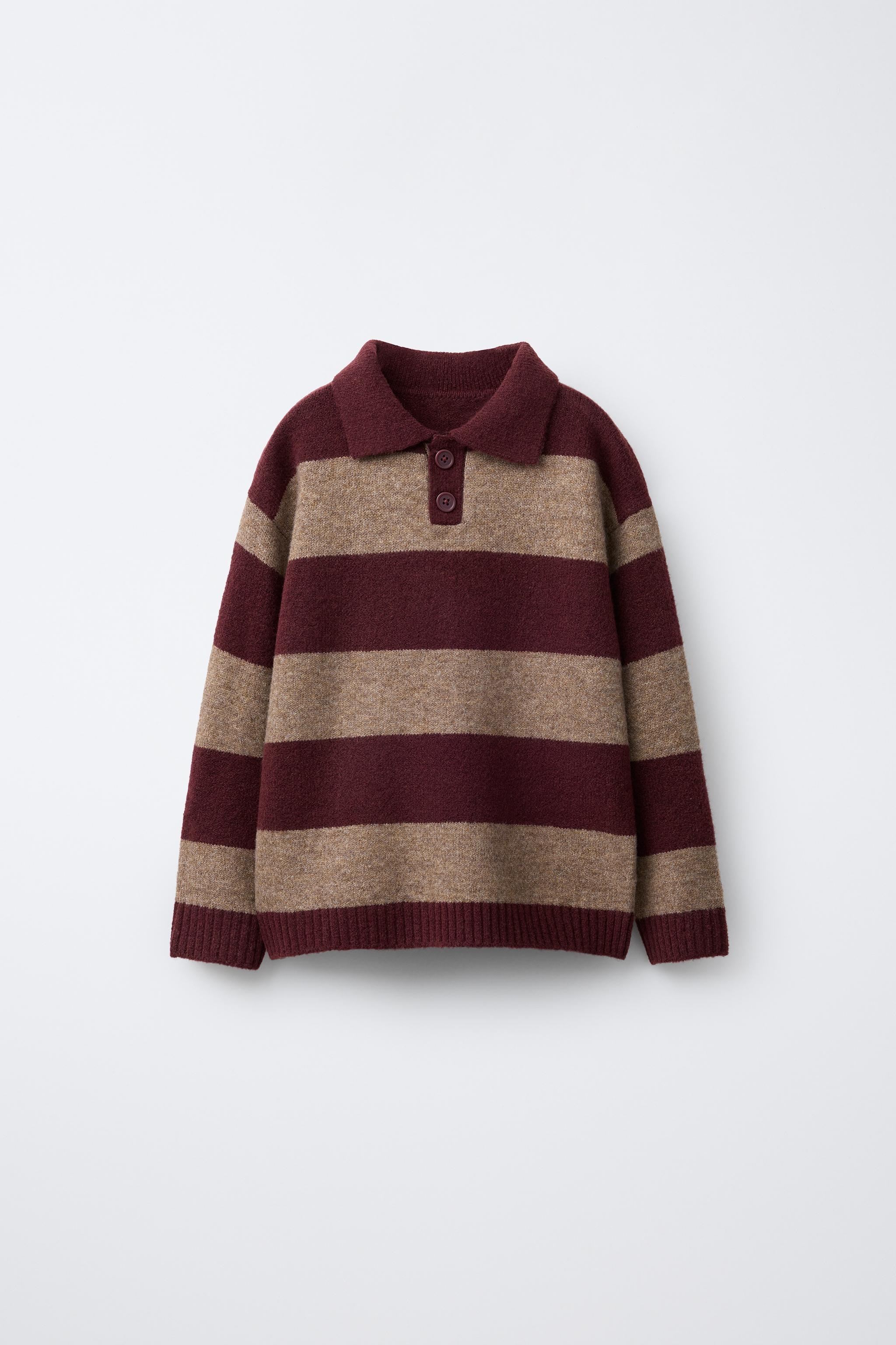 STRIPED KNIT POLO SWEATER