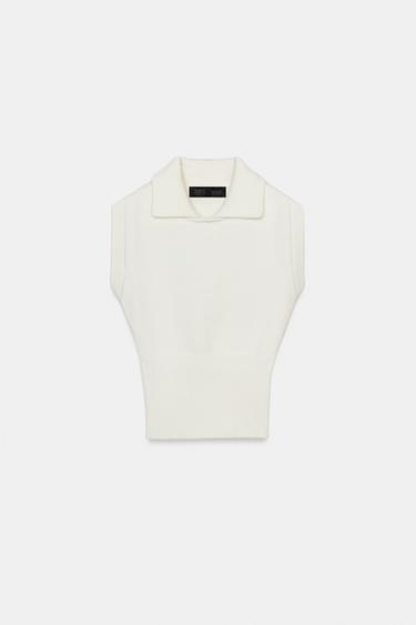 KNIT POLO VEST - Oyster-white by Zara