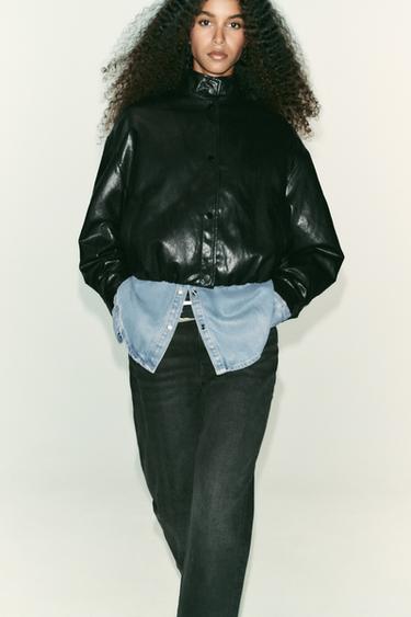 BLOUSON BOMBER MATIÈRE SYNTHÉTIQUE COL MONTANT - Noir de Zara - Image 5