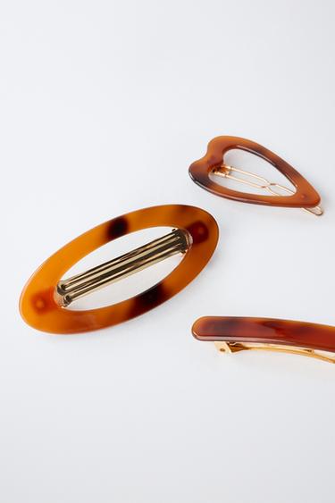 PACK OF 3 TORTOISESHELL-EFFECT HAIR CLIPS - Tortoiseshell by Zara