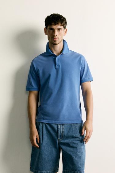 REGULAR FIT WASHED PIQUÉ POLO SHIRT - Faded blue by Zara